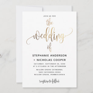 Black Lovely Script Typography Wedding Gold Invitation