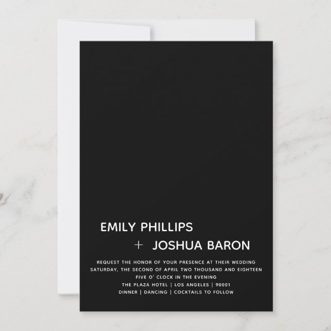 Black Low Bar Wedding Invitation (Front)
