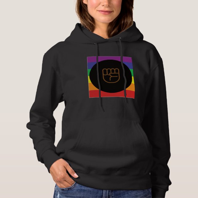 Black LQBTQIA+ Love Wins Rainbow Love Wins Resist  Hoodie (Front)