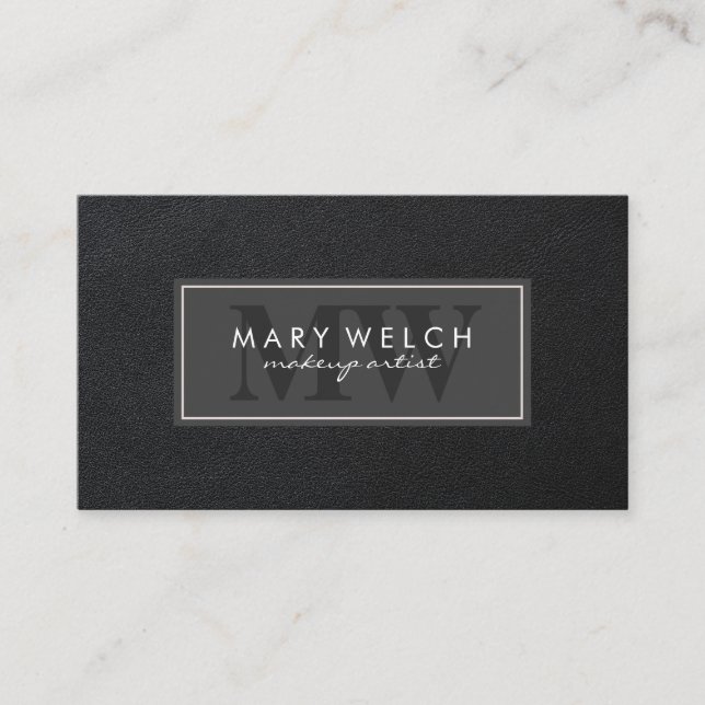 Black Lux Leather Monogram (appointment card) Appointment Card (Front)