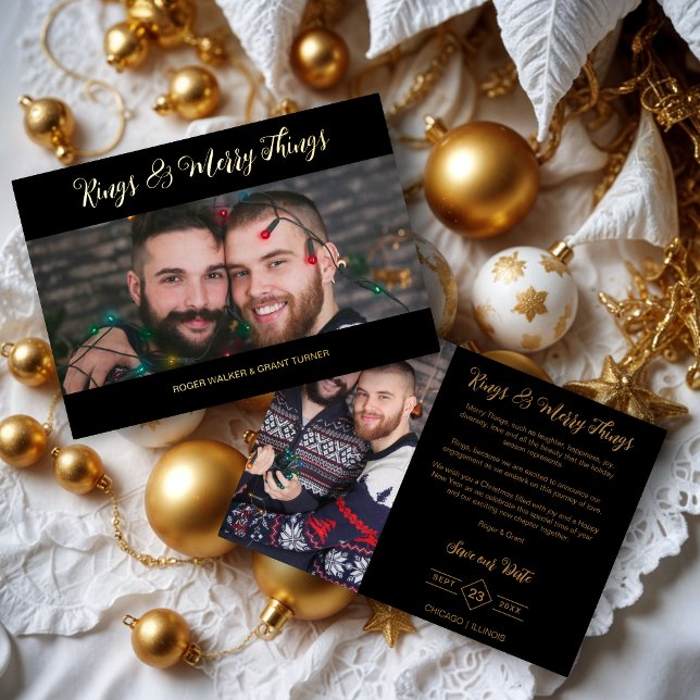 Black Luxurious Holiday Wedding 2 Photos Christmas (Black Luxurious Holiday Wedding 2 Photos Save the Dates Cards as Christmas Cards.)