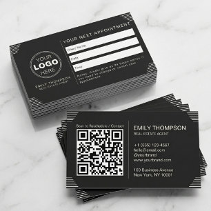 Black Luxury Art Deco QR Code Minimal Design Appointment Card