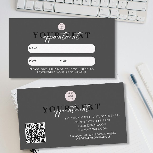 Black Luxury Client Appointment Card QR Code Logo (Black Luxury Client Appointment Card QR Code Logo)
