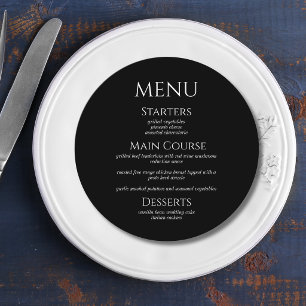 Black Luxury Formal Round Wedding Menu Card