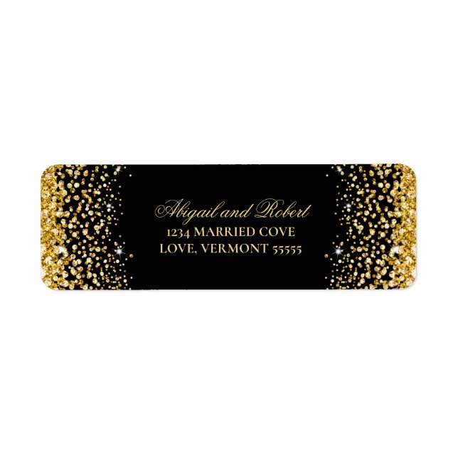 Black Luxury Gold Glitter Return Label (Front)