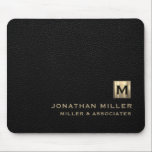 Black Luxury Gold Initial Logo Mouse Pad<br><div class="desc">This modern luxury mouse pad is the perfect addition to any office or workspace. The sleek design features a gold initial logo in classic block typography, adding a touch of personalisation, on a black leather print background. The non-slip base ensures that the mouse pad stays in place while you work....</div>