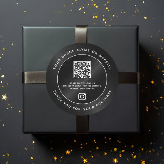 Black Luxury Minimal QR Code Thank You Purchase Classic Round Sticker