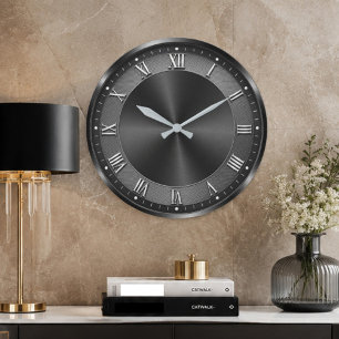 Black Luxury Modern Gunmetal  Large Clock