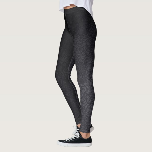 Black Luxury ornamental mandala Leggings (Left)