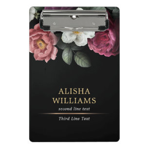 Black Luxury Personalised Floral Mini Clipboard