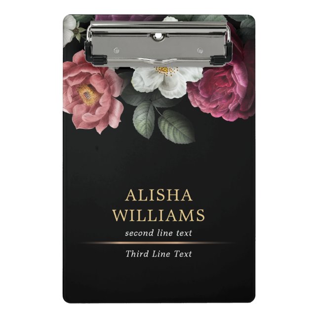 Black Luxury Personalised Floral Mini Clipboard (Front)