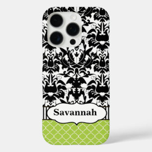 Black Macki Damask Moroccan Personalised iPhone 16 Pro Case