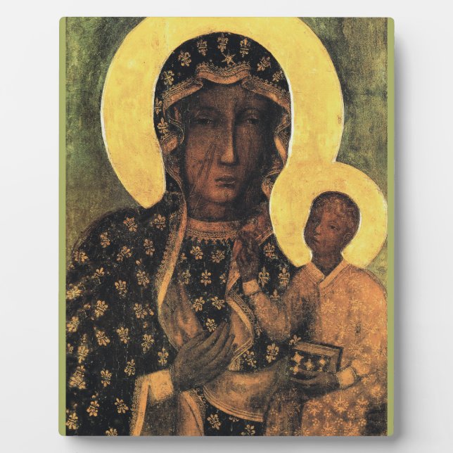 Black Madonna Virgin Mary Icon Poland Our Lady Plaque (Front)