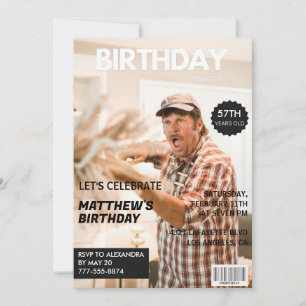 Black Magazine Cover Photo 57th birthday Invitation