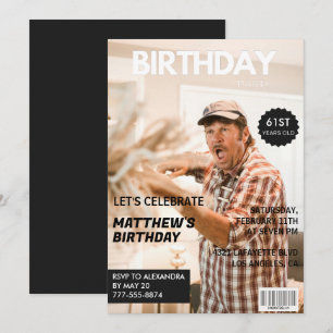 Black Magazine Cover Photo 61st birthday Invitation