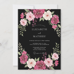 Black Magenta Ranunculus Dusty Eucalyptus Wedding Invitation