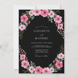 Black Magenta Wildflower Wedding Invitation