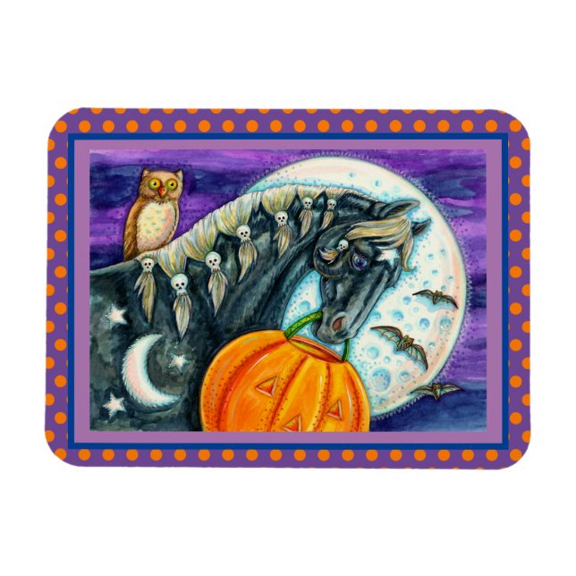 BLACK MAGIC HORSE, OWL, JACK O LANTERN & SKULLS MAGNET (Horizontal)