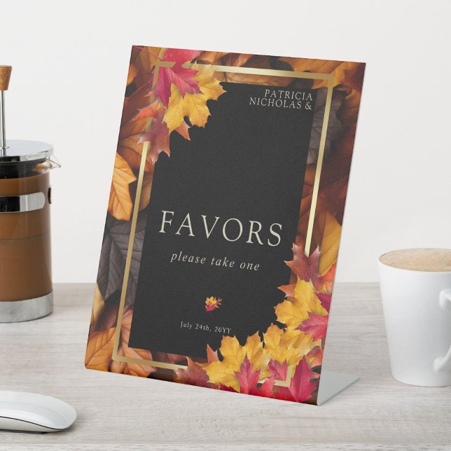 Black Magic Meets Golden Autumn Wedding Favours Pedestal Sign (Creator Uploaded)