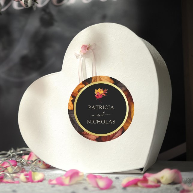 Black Magic Meets Rustic Golden Autumn Wedding Classic Round Sticker (Creator Uploaded)