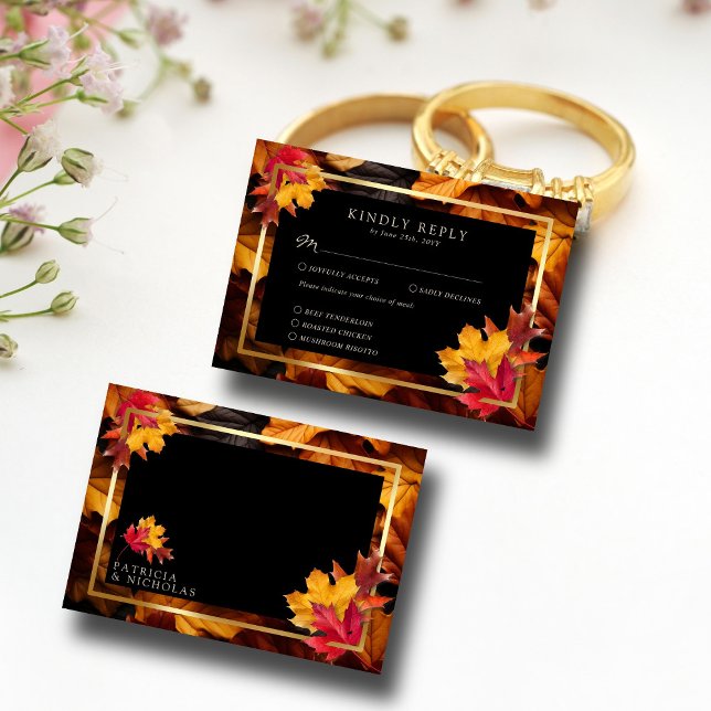 Black Magic Meets Rustic Golden Autumn Wedding RSVP Card (Creator Uploaded)