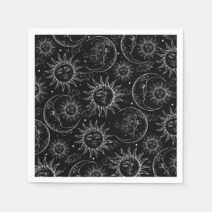 Black Magic Vintage Celestial Sun Moon Stars Napkin