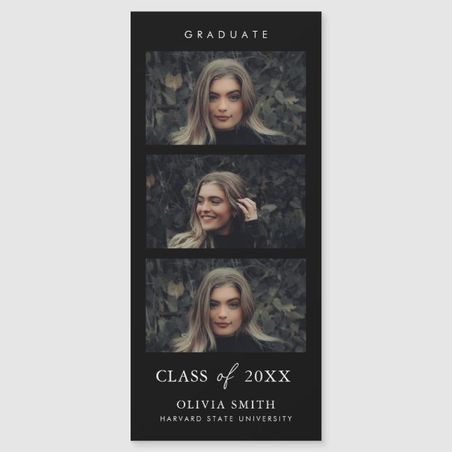 Black Magnetic Photo Strip Graduation Announcement (Front)
