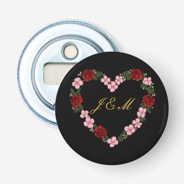 Black magnetic with pink and red heart bottle opener (Front)