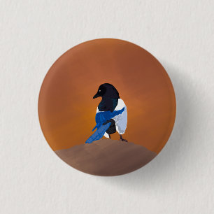 Black magpie bird 3 cm round badge