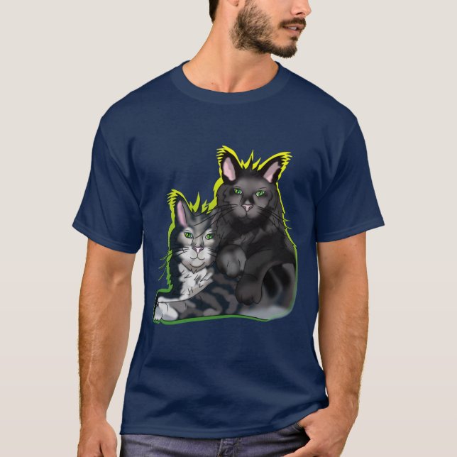 Black maine coon cat brothers with green eyes T-Shirt (Front)