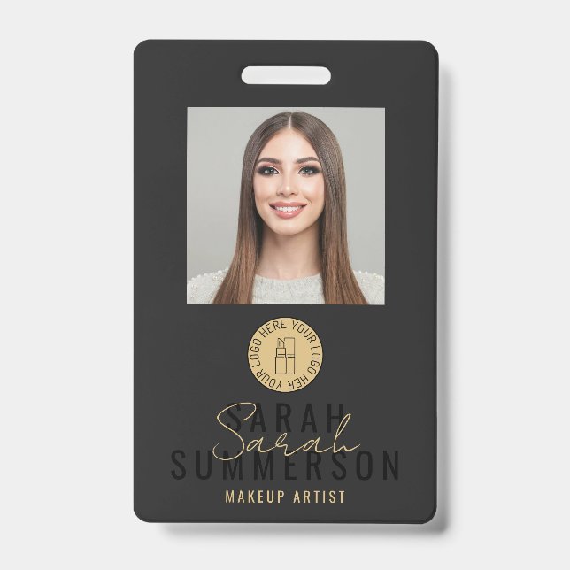 Black Makeup Artist Beauty Salon Employee ID Badge (Front)