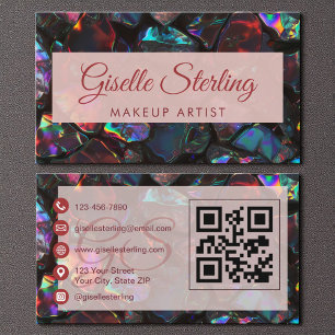 Black Makeup Artist Opal Gemstone QR Code Business Card