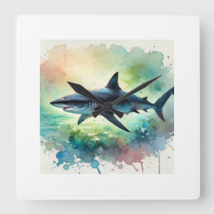 Black Mako Shark 061024AREF111 - Watercolor Square Wall Clock