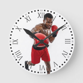 Black Male Boxer Punching Gym Decor Round Clock