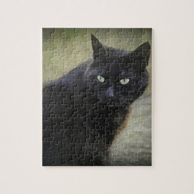 Black male cat with green eyes jigsaw puzzle (Vertical)