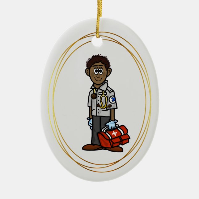 Black Male EMS Paramedic Christmas Ornament (Front)
