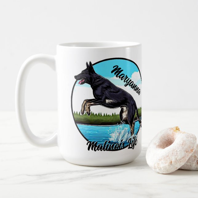 Black Malinois in Water Coffee Mug (With Donut)