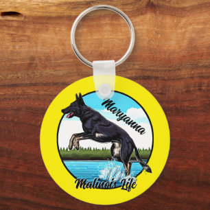 Black Malinois in Water Key Ring