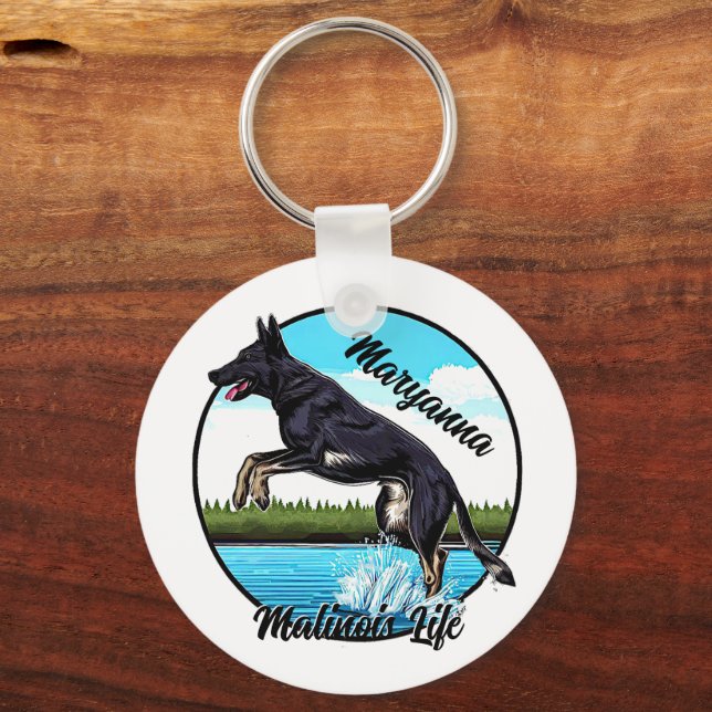Black Malinois in Water Key Ring (Front)
