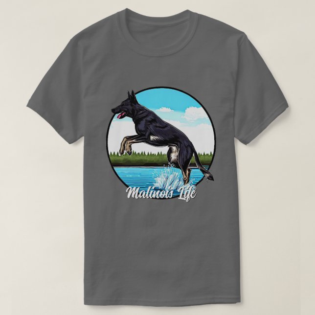 Black Malinois in Water T-Shirt (Design Front)