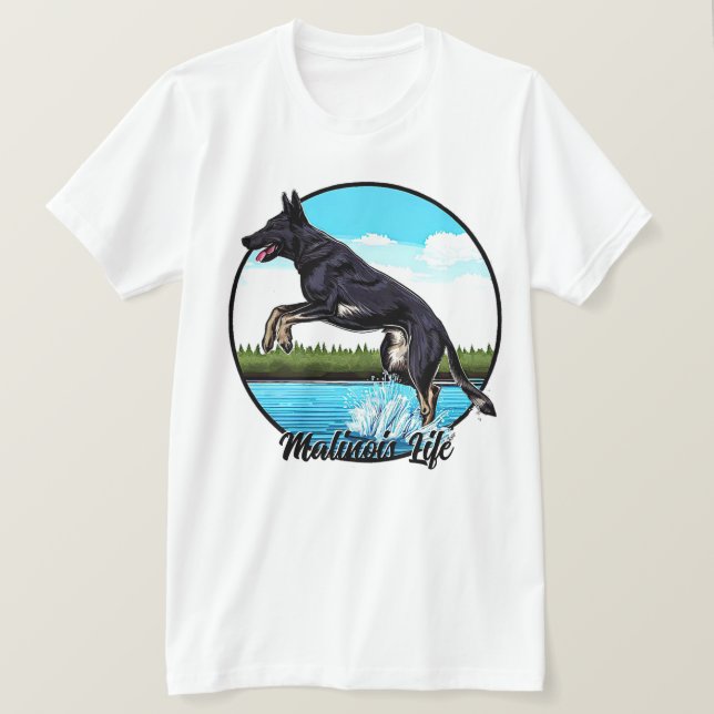Black Malinois in Water T-Shirt (Design Front)