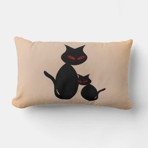 Black Mama and Kitten Cats Red Eyed Cat Pillow
