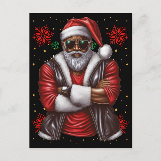 Black Man Melanin Christmas Santa Claus Ugly Xmas Holiday Postcard (Front)