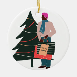 Black Man Pink Hair Christmas Ceramic Tree Decoration