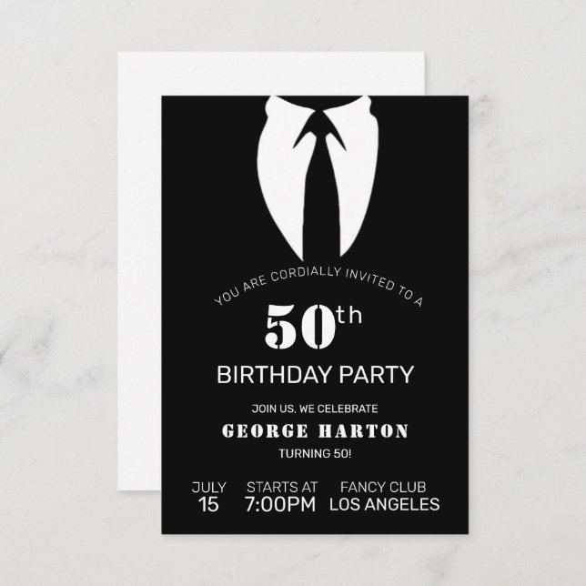 Black Man Suit Birthday Invitation (Front/Back)