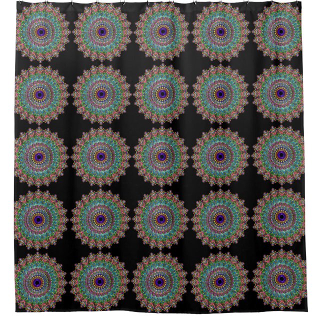 Black Mandala Art Flower Personalised Custom Shower Curtain (Front)