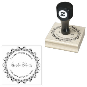 Black Mandala Border Custom Modern Typography Rubber Stamp