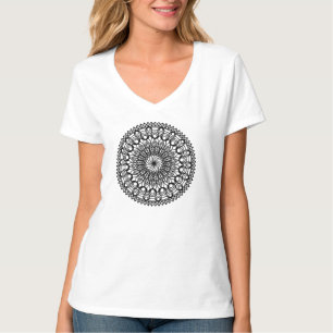 Black Mandala Circles and leaves T-Shirt