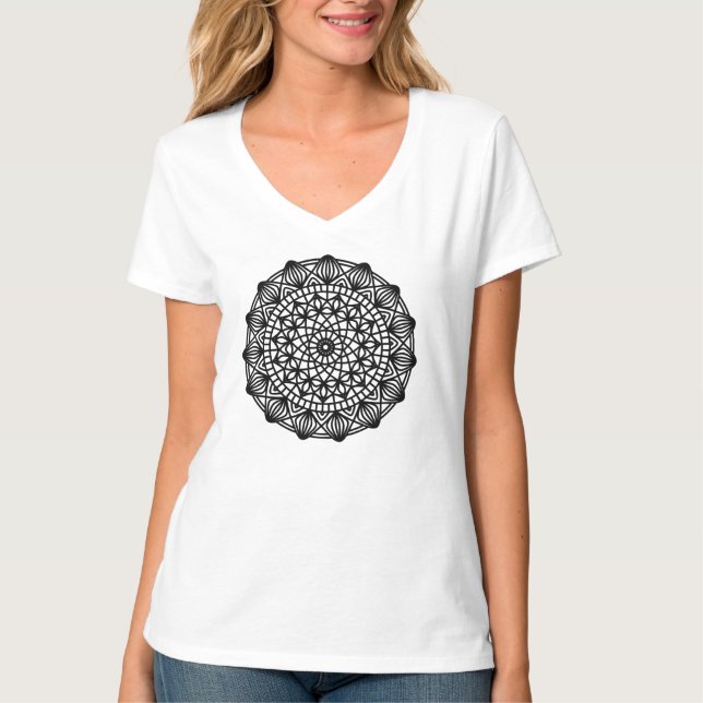 Black Mandala Emblem Round T-Shirt (Front)