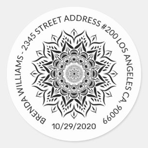 Black mandala hearts and swirls classic round sticker